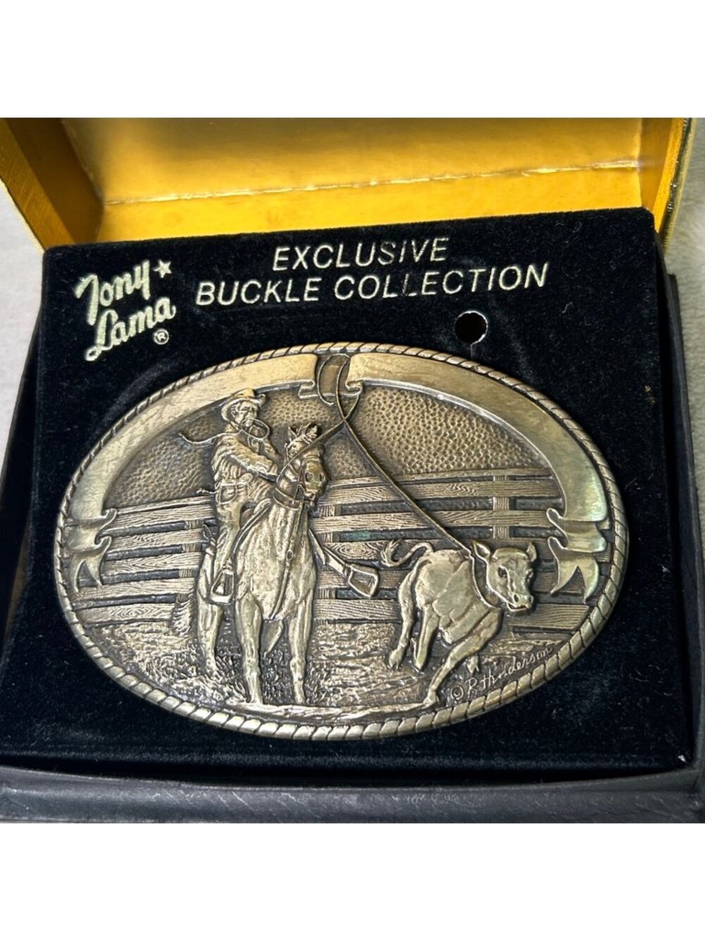 Tony Lama Exclusive Solid Brass Rodeo Belt Buckle Cowboy & Bull Western American